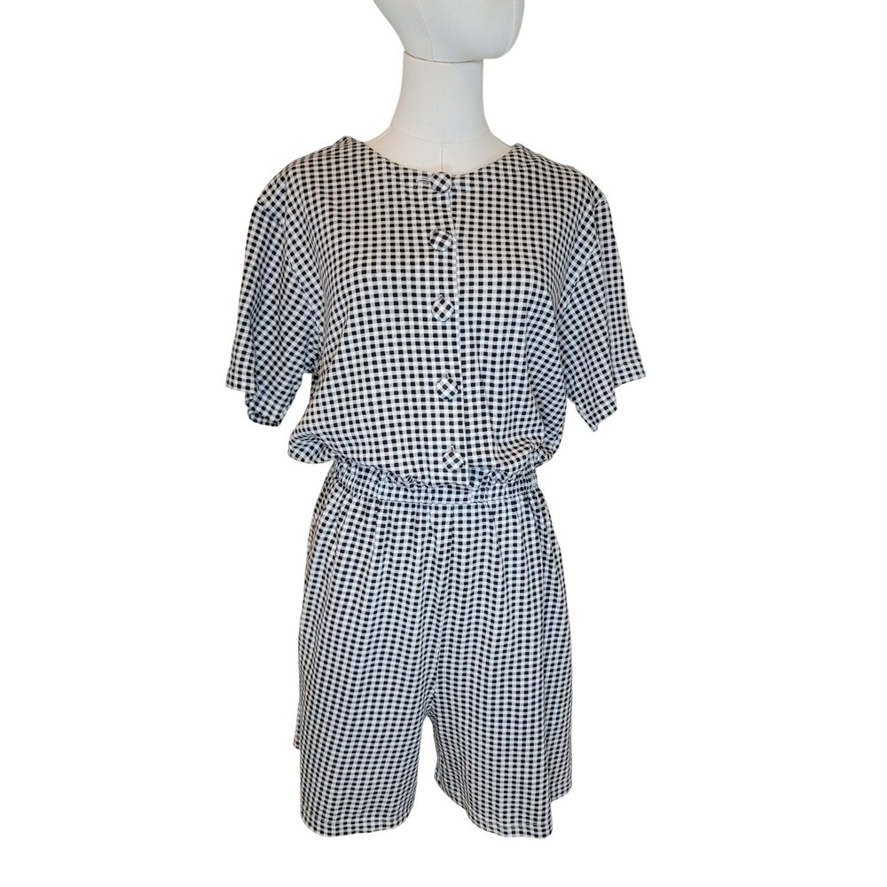 FADS Vintage Buffalo Plaid Romper L Gingham Button Cottagecore Summer Retro - Picture 2 of 7